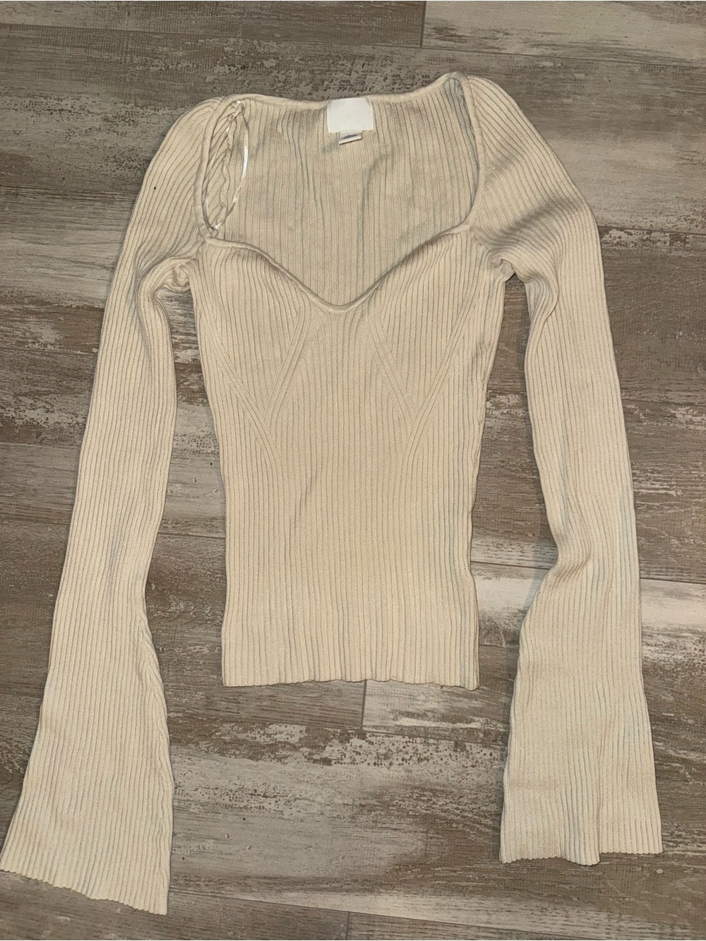 H&M Beige Ribbed Sweetheart Knit Top Size Small